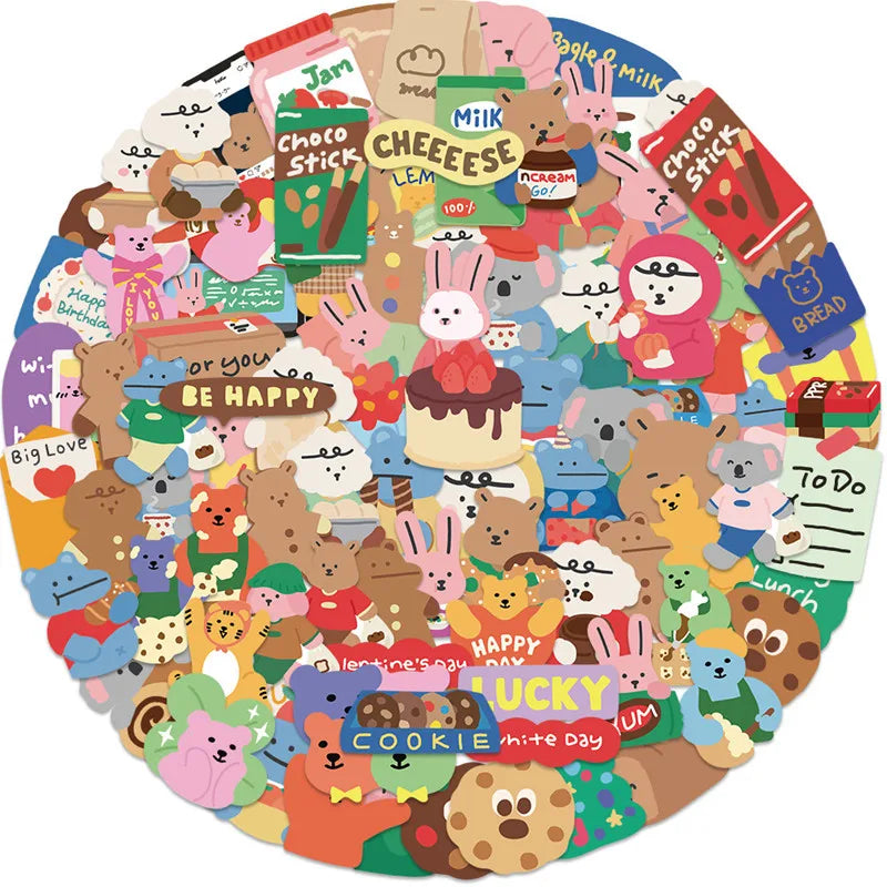 NEW 100pcs Cute Dailylike Bear Graffiti Stickers Water Bottle Car Guitar Decals for Adults Kids Teens