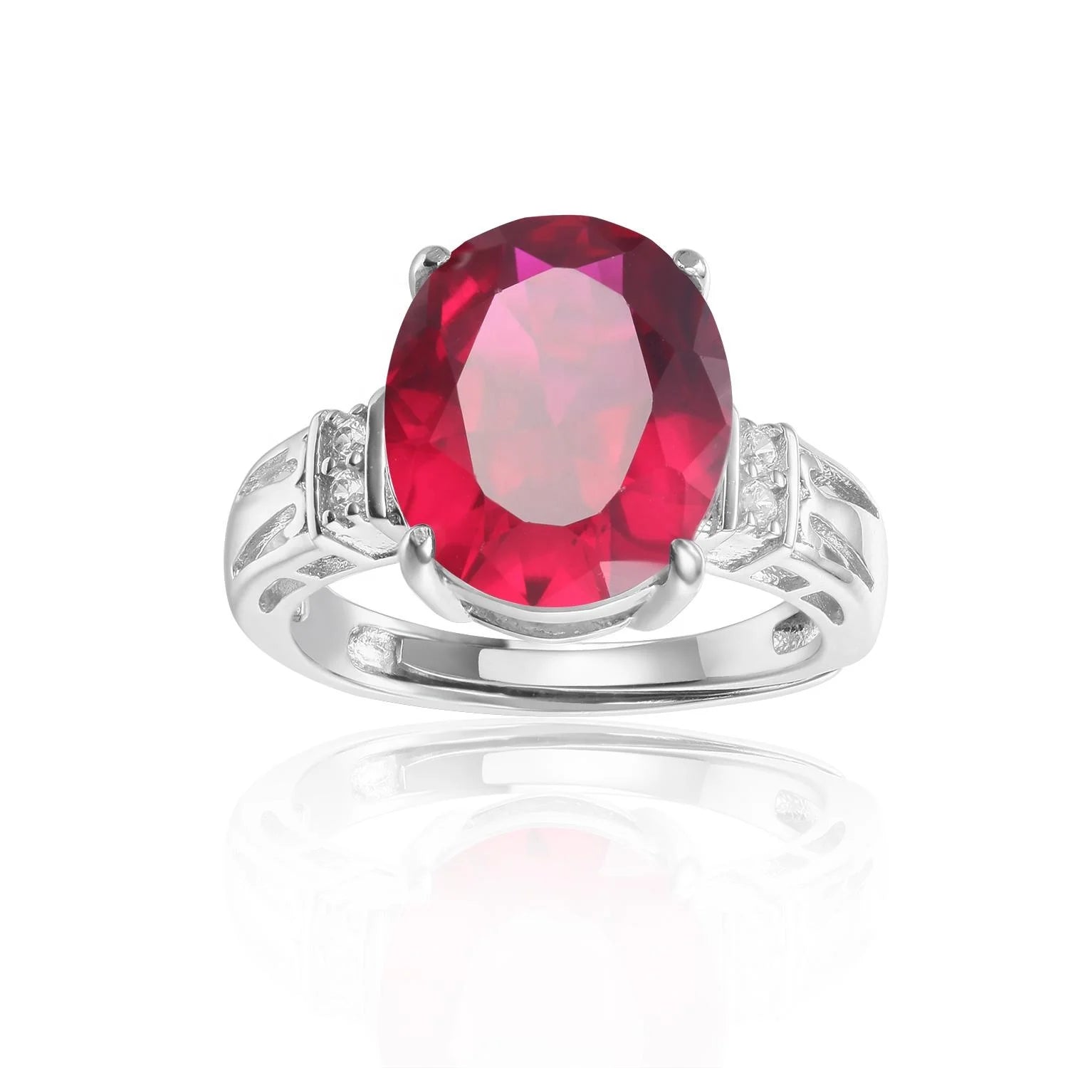 Abiding Christmas Stackable Ring 925 Sterling Silver Ring With Oval Lab Created Ruby Women Ring Custom Service Available
