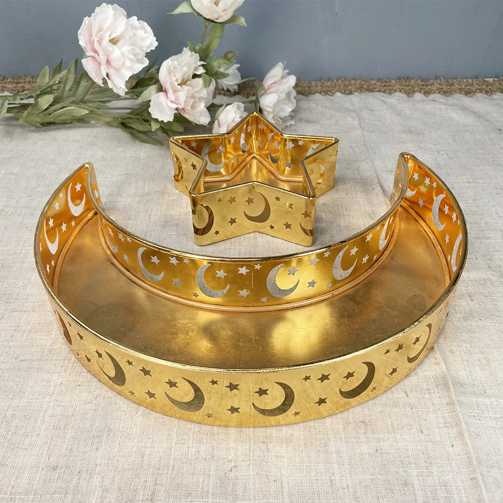 2 PCS Ramadan Kareem Iron Tray Decorations Eid Mubarak Gift Box Dessert Tray Craft Islam Muslim Party XJ0017