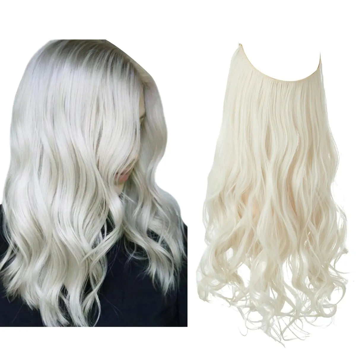 SARLA Invisible Wire Synthetic Hair Extension Platinum Blonde Wavy Curly Long Malaysian Remy Hairpiece Headband Women 18 Inch No