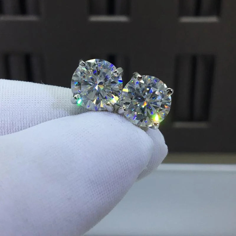 Silver 925 Original Total 6 Carat Round Excellent Cut Pass Diamond Test D Color Moissanite Wedding Stud Earrings for Teen Girls