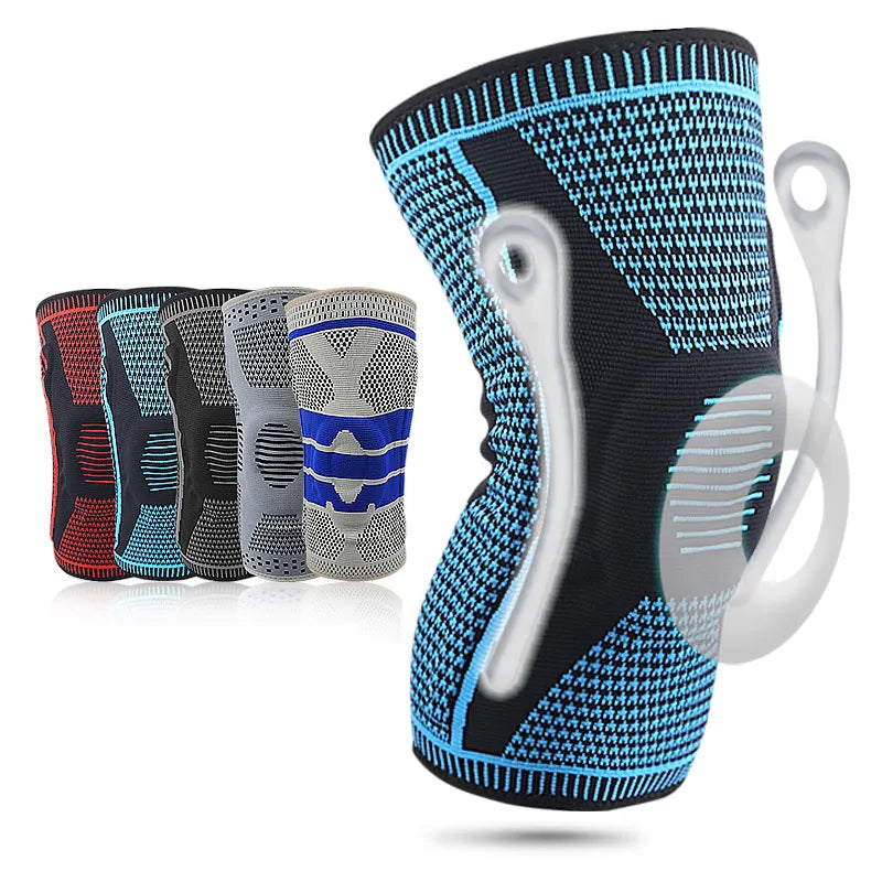One-Piece Knitted Silicone Patella Knee Pads Spring Support Compression Fitness Sports Running Knee Pads Sleeves Protective for