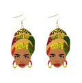 Stock Printing Wood Colorful African Women Head Earrings