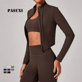 PASUXI Women Stand up Collar Zipper Yoga Jacket Long Sleeve Quick Dry Compression Top Breathable Fitness Sports Wear Gym Pilates
