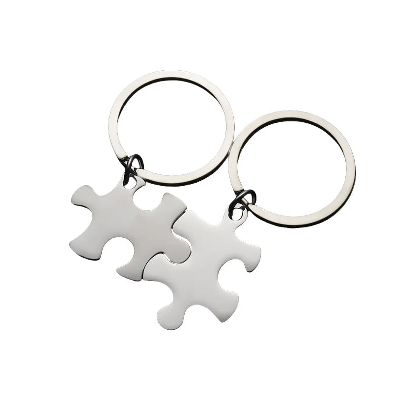 Blank Puzzle Keychain for Men Women Lovers Stainless Steel Key Chain Ring Holder Fashion Jewelry Gift for Husband Wife
