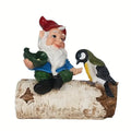 Bird-Feeding Resin Gnome Statue Hand-Painted Birch Log Artistic Design Garden Decorative Outdoor Figurines