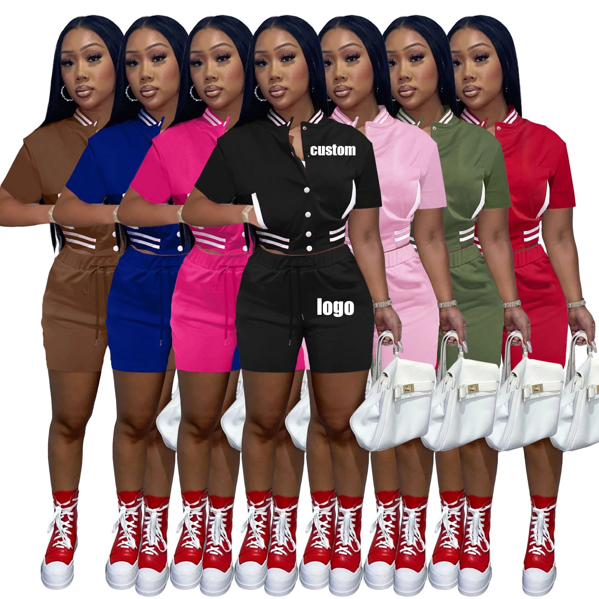 Jacket Tracksuits for Women Clothing Custom Logo Short Sleeves 2 Piece Set Short Pant Baseball Sports Plus SizeWomen'S Sets