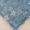 Sky Blue Beads Fabric 3D Flower Embroidery Beaded Fabric Embroidered Lace For Women Dress
