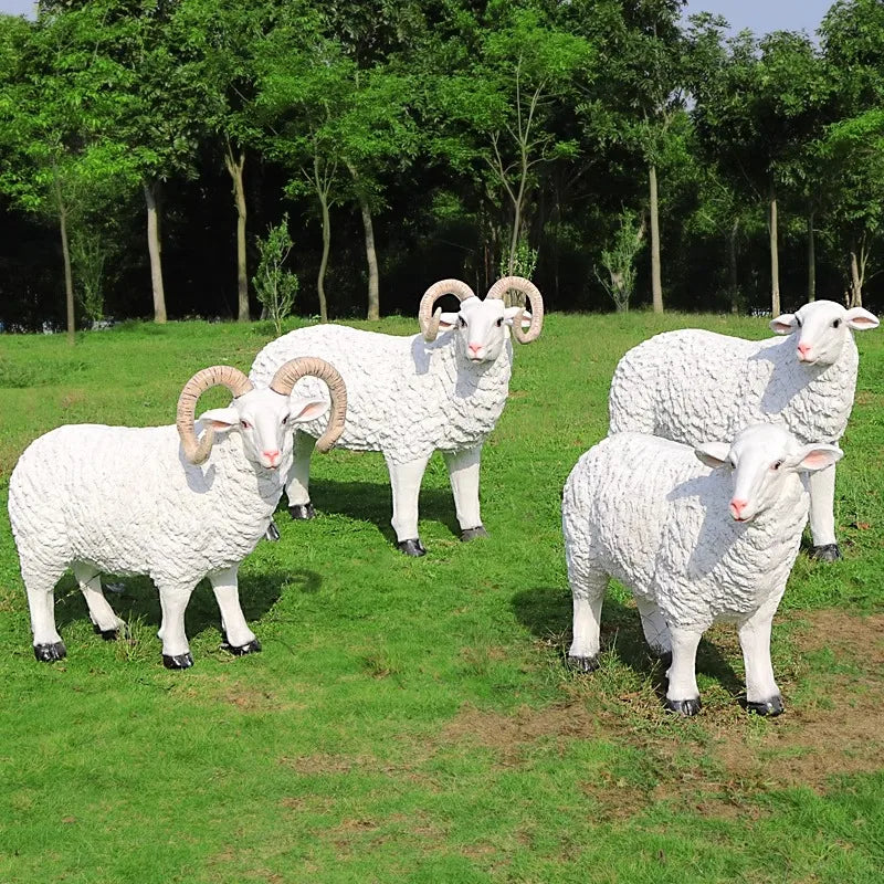 2025 New Style 4ft Simulations Resin Crafts Outdoor Animals Sheep Goat Statue Ornaments for Party Events