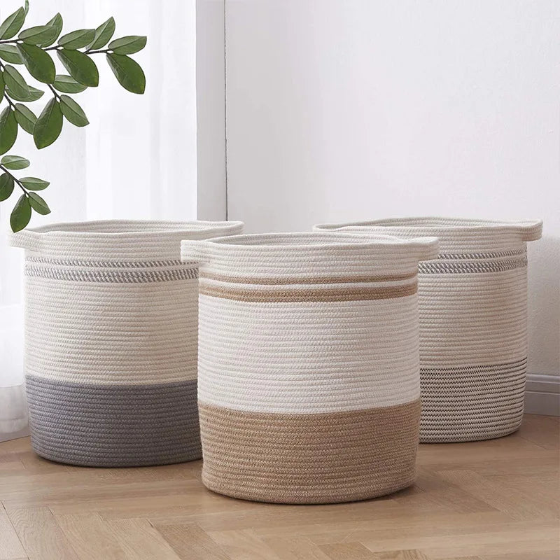 2026 New Children's Eco-Friendly Foldable Woven 100% Cotton Storage Baskets for Laundry & Toy Organization
