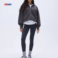 Custom Woman Gym Clothing Yoga Pants Set Activewear Fitness Workout 2 Piece Cropped Zip up Hoodie and Leggings Set