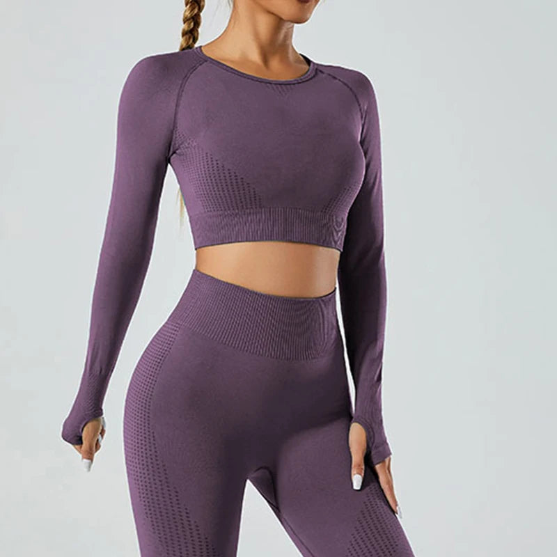 Women Seamless Fitness Clothing Sport Top Long Sleeve Gym Yoga Wear Yoga Workout Crop Top for Women