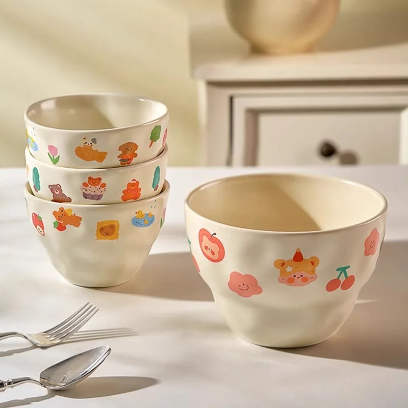 Hot Selling Ins Style Household Ceramic Ramen Bowl Decal Design Cute Rice Bowl Soup Bowl