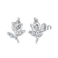 Dylam Rose Flower Ear Studs Dainty Magnolia Flower Earring Leaf Hypoallergenic Earrings for Women