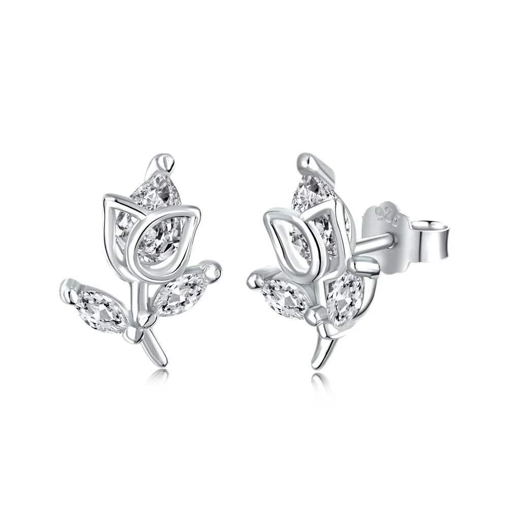 Dylam Rose Flower Ear Studs Dainty Magnolia Flower Earring Leaf Hypoallergenic Earrings for Women