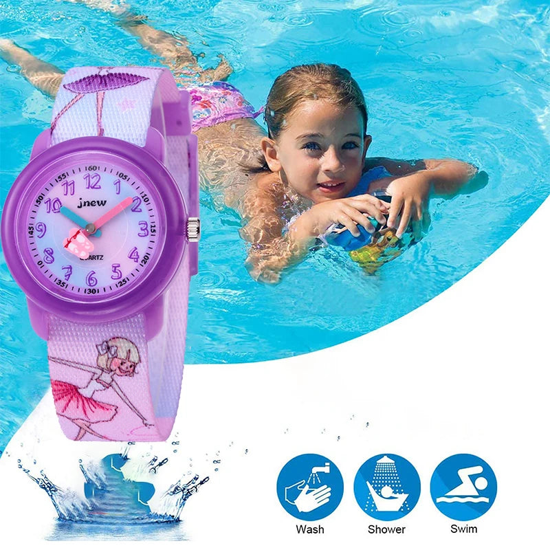 JNEW Best Selling Quartz Watches for Kids Girls with Nylon Band Cartoon and Sport Design 27mm Dial 3BAR Water Resistant MegaBDM