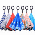 Custom Printed Logo Double Layer C Handle Upside Down Hands-Free Advertising Windproof Waterproof Umbrella