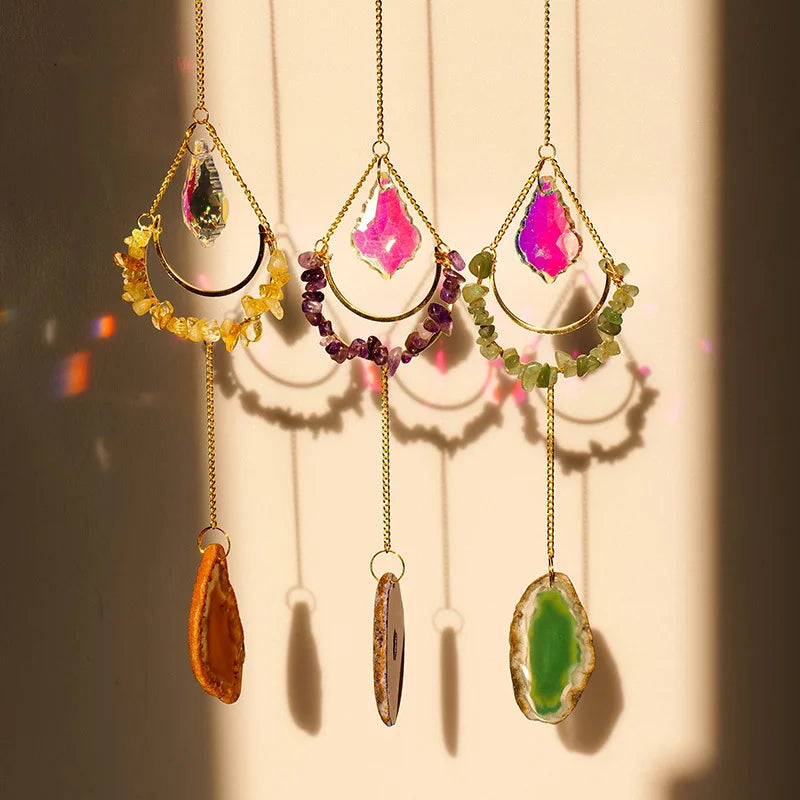 Wholesale Natural Healing Gemstone Agate Slice Amethyst Gravel Chips Crystal Sun Catchers