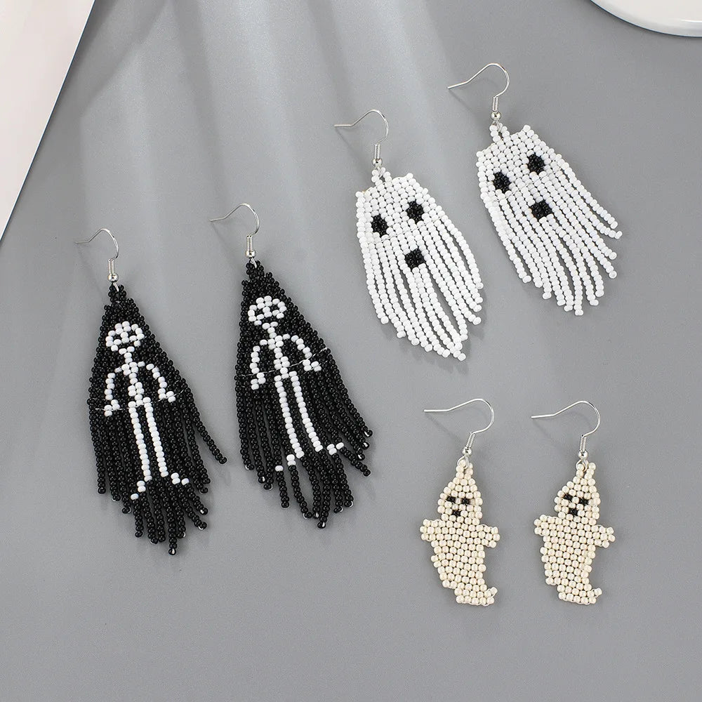 Boho Glass Rice Seed Beads Hallowmas Ghost Tassel Earring Statement Beaded Dangle Tassels Earrings Women Jewelry Distributors
