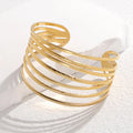 Ins French Hot Selling Women Party Textured Stainless Steel Big Wide Cuff Bangle