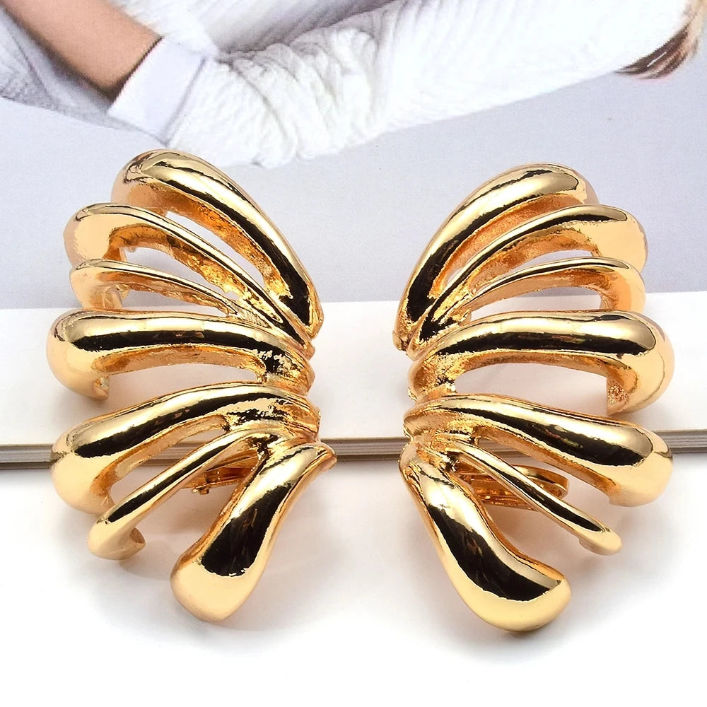 2024 Fashion Jewelry Winter New Alloy Earrings Multi Layer 18k Gold Plated Double Layered Non Piercing Clip on Minimal Earrings