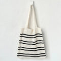 2023 New Arrival Korean Style Crochet Tote Bags for Women Black White Stripe Knitted Shoulder Bags Open Closure Embroidery
