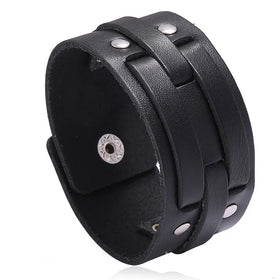 Wholesale Vintage Simple Hollowed Out Men's Bracelet Genuine Leather Fashion Bangle