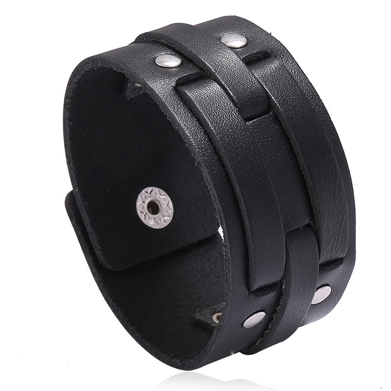 Wholesale Vintage Simple Hollowed Out Men's Bracelet Genuine Leather Fashion Bangle