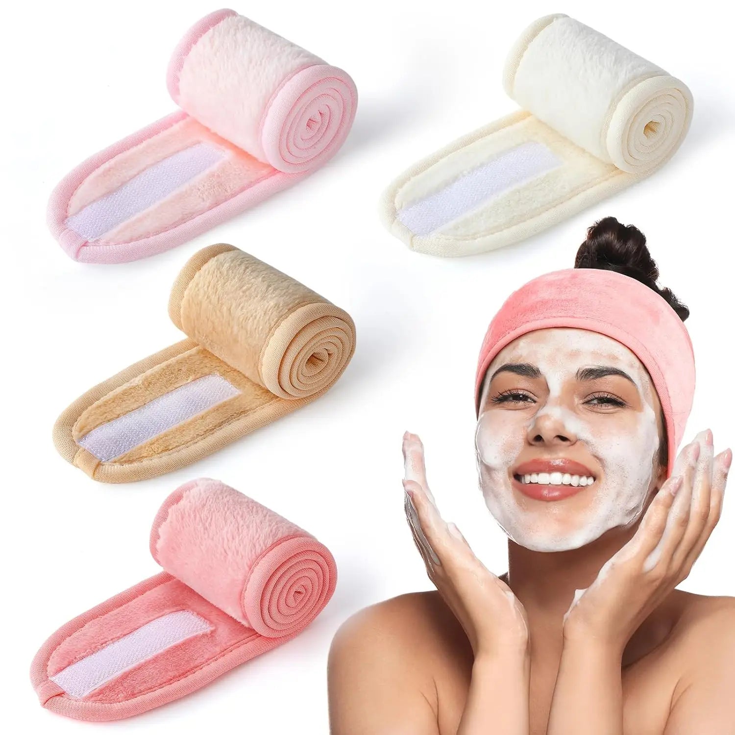 Custom Logo Spa Headbands Adjustable Makeup Headbands for Women's Hair Stretch Flannel Headband for Washing Face Wrap Towel
