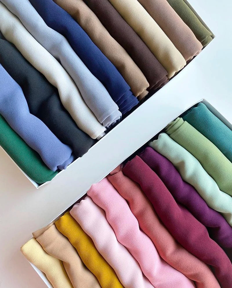5pcs/lot Women Plain Bubble Chiffon Scarf Hijab Wrap Solid Color Shawls Headband Women Hijabs Scarves