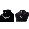 Bride Luxury Crystal Jewelry Set Rhodium Plated Long Earrings and Statement Necklace for Party or Wedding Dress