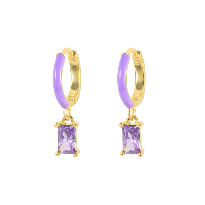 ROXI Multi-color Optional Fashion S925 Sterling Silver French Bread Zircon Pendant Enamel Hoop Earrings