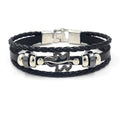 Vintage Alloy Maple Leaf Accessories Faux Leather Beaded Strap Bracelet for Men Women
