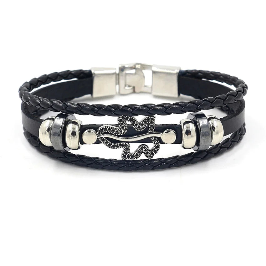 Vintage Alloy Maple Leaf Accessories Faux Leather Beaded Strap Bracelet for Men Women