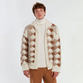 2026 Factory Custom Oversized Mens Button Knitted Cardigan Sweaters Checkered Cotton Jacquard Sweater Cardigan for Men