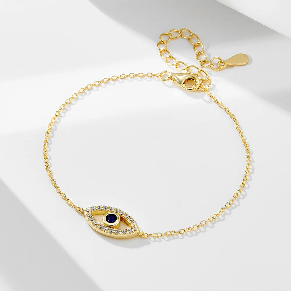 Wholesale Fashion Jewelry S925 Sterling Silver Gold Plated Blue Eyes Fine Cubic Zircon Adjustable Devil Eye Bracelets