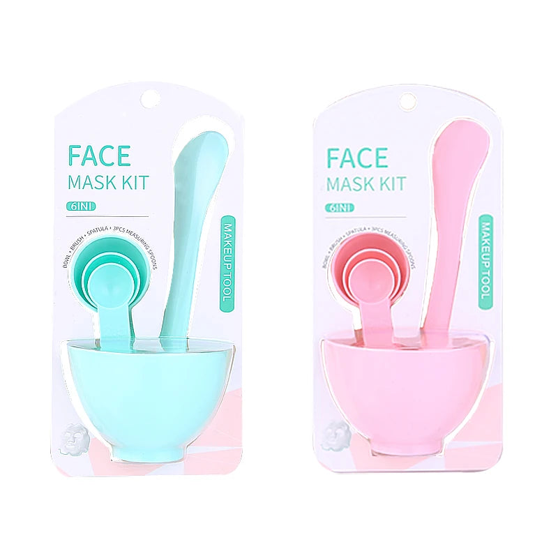 6 in 1 Eco-friendly Plastic Face Mask Mixing Bowl Set with Brush Spatula Stick Applicators