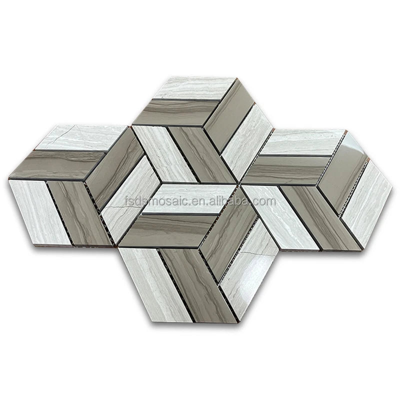 Modern Interior Design Polished Stone Hexagon Basket Weave Coffee Marble Mosaic Tiles Low Price Parquet Wall Flooring for Hotel