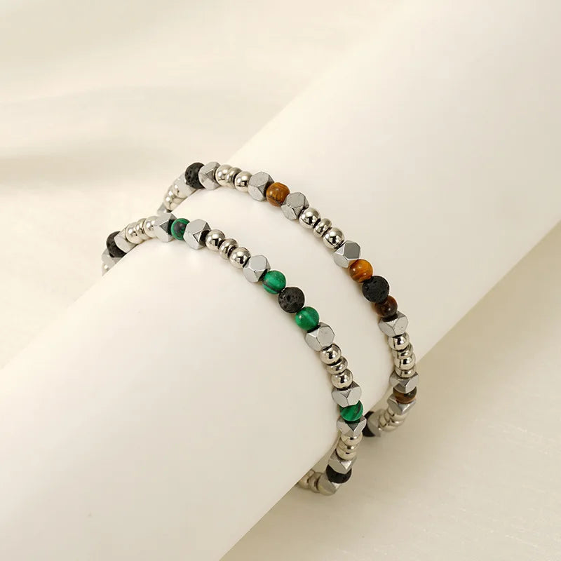 New Arrival Men and Women Waterproof Stainless Steel Turquoise Beads Bracelet Gold Plated Natural Stone Trendy Jewelry