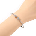 Custom Gemstone Bracelet 3A Level Zirconia Inlaid 2mm Thin Dual Love Heart Gold/Platinum Plated Brass Open End Bangle for Women