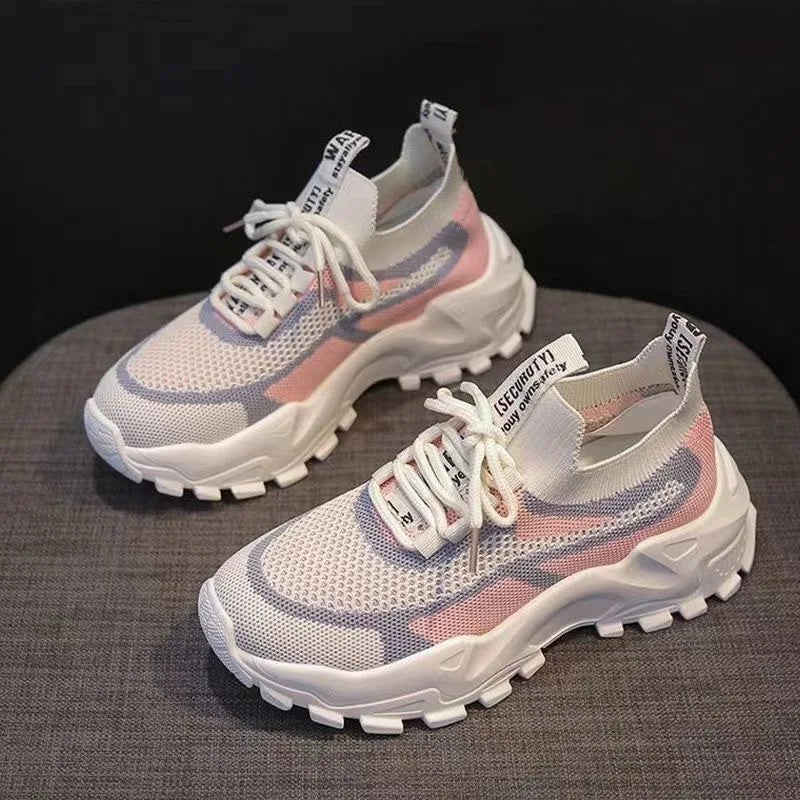 New Ladies's Sport Shoes Mesh Breathable Non-slip Women's Casual Shoes Thick Bottom Increase Wear-resistant Women's Sports Shoes