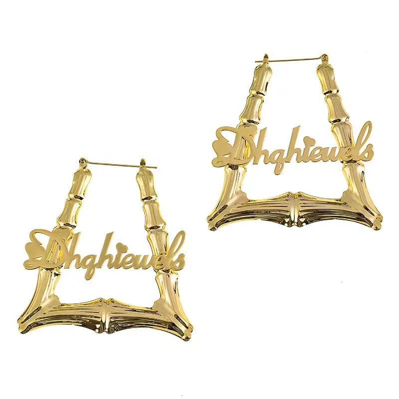 Bulk Hoops Women Custom Stainless Steel Big Hoop Filled Large Name Plate Kids Resin Wholesale Bamboo Earrings Gold Plated