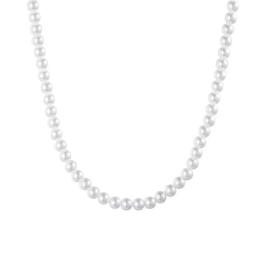 Trendy Women Jewelry 4mm 6mm 8mm Round White Pearl Necklace Summer Beach Simulated Shell Pearl Choker for Wedding Party