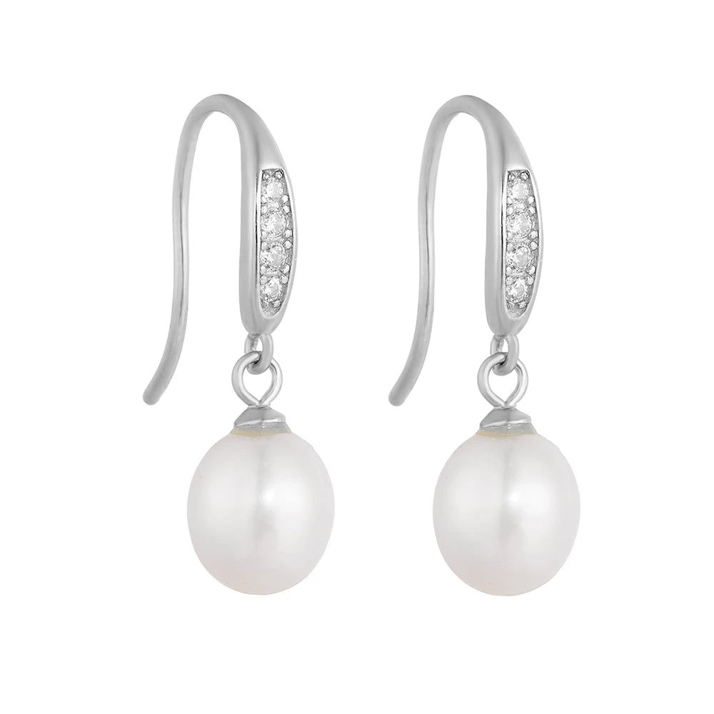 Luxury Elegant S925 Sterling Silver Hook Drop Earring Retro CZ Natural Freshwater Pearl Earrings for Women Wedding Jewelry