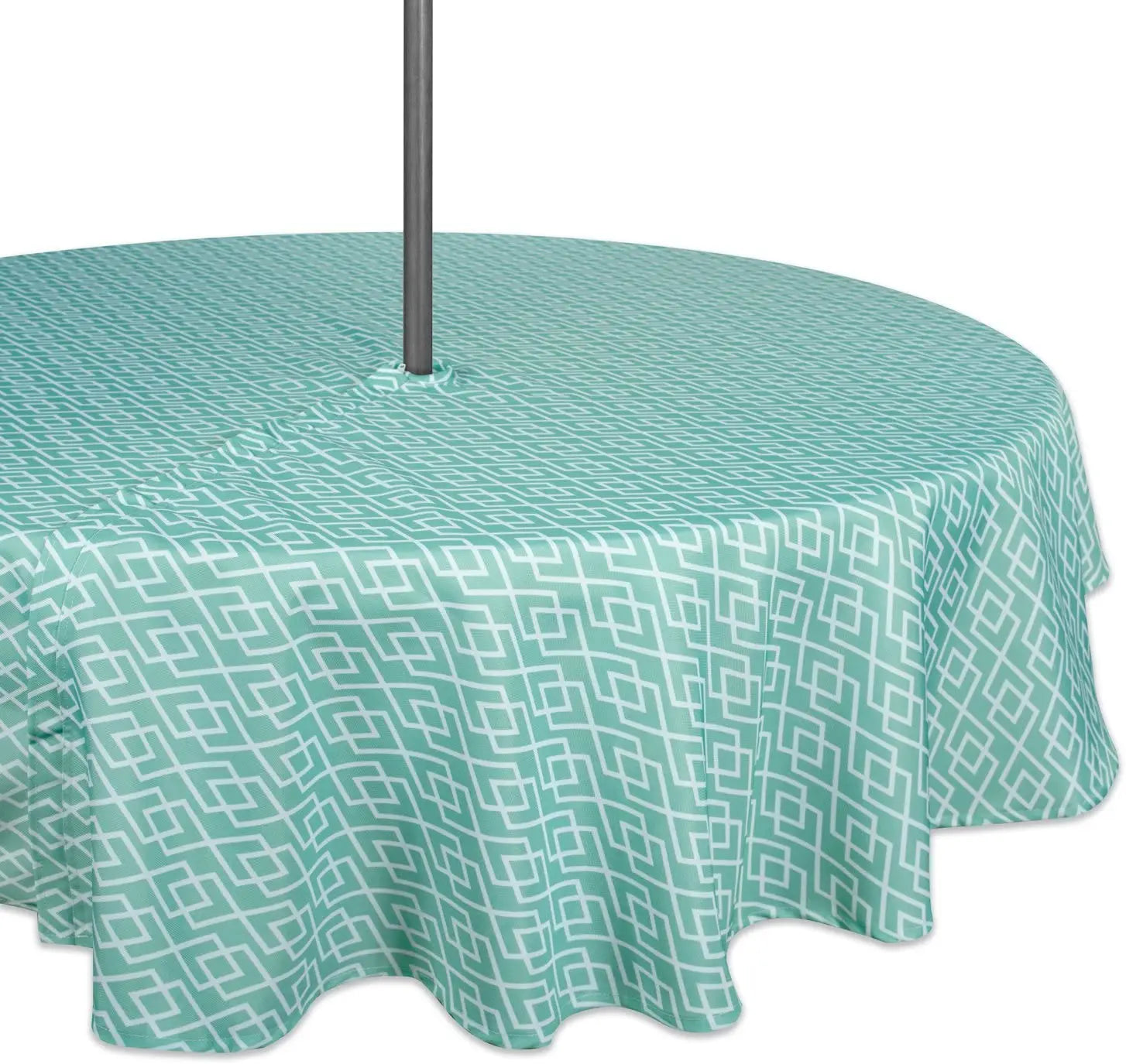 100% Polyester Washable Aqua Print Water Repellant Outdoor Table Cloth With Zipper Round Diamond Tablecloth