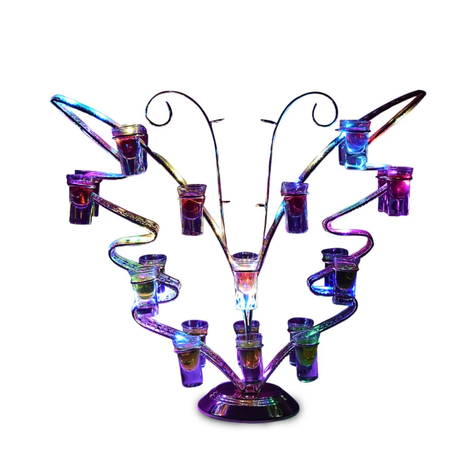 Hot Selling! LED Lighted Butterfly Lshot Glass Flight Tray Display Stand