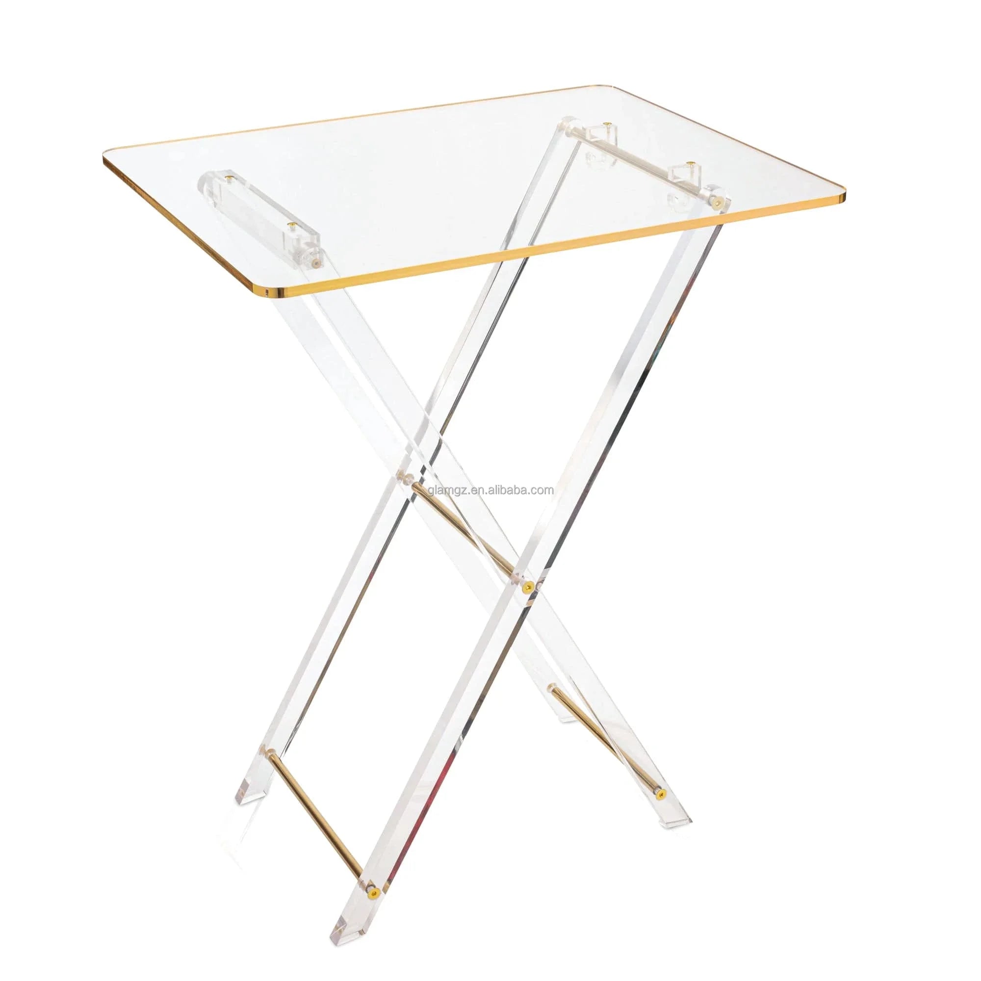 Elegant Modern Gold Printing Desk Kitchen Bar Serving Lucite Clear Acrylic Folding Tray Table