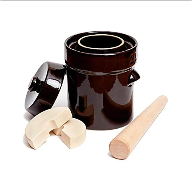 Best Seller 2 Liter (0.5 Gallon) Traditional Stoneware Ceramic Fermenting Crock for Sauerkaut Kimchi Pickles Food Safe Presents
