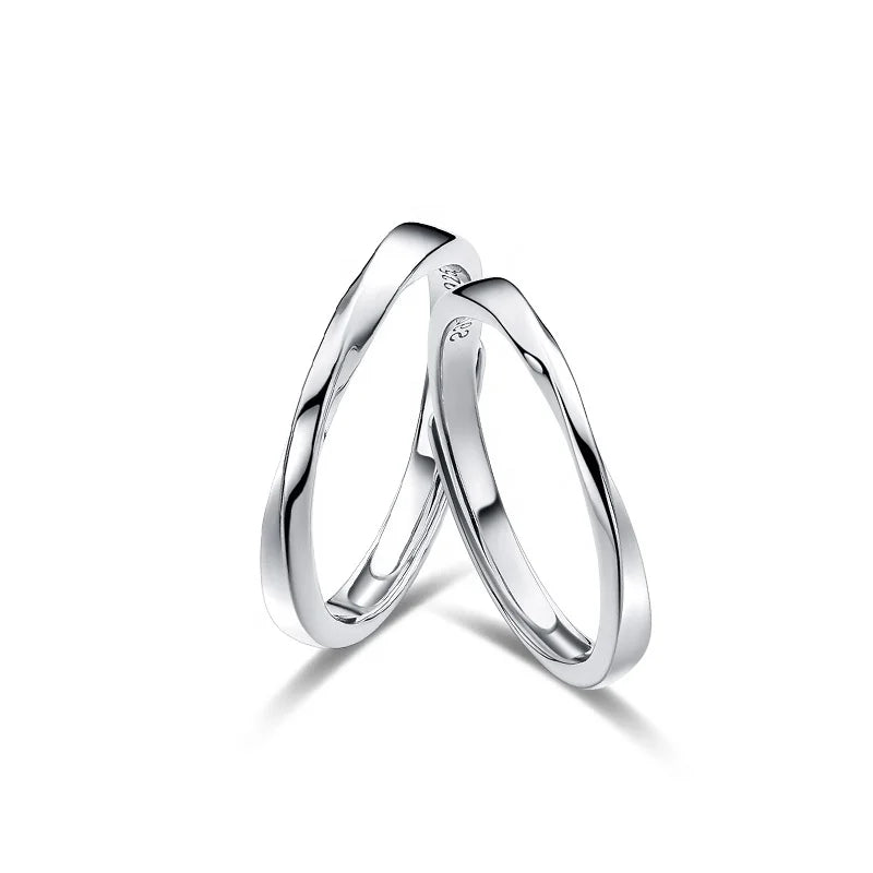 GR94 Minimalist S925 Silver Mobius Ring Set Rose Gold Plated Adjustable Open Couples Ring for Wedding Engagement Valentine's Day