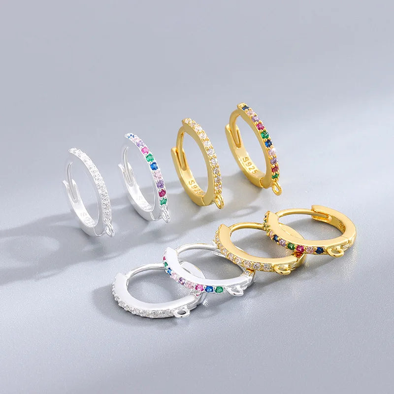 11.5mm New Design 925 Sterling Silver Pave Full Colorful Zircon Earring Hook With Loop for Jewelry Making Findings